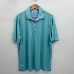 Greg Norman L Light Blue Green Pinstripe Polyester Golf Polo